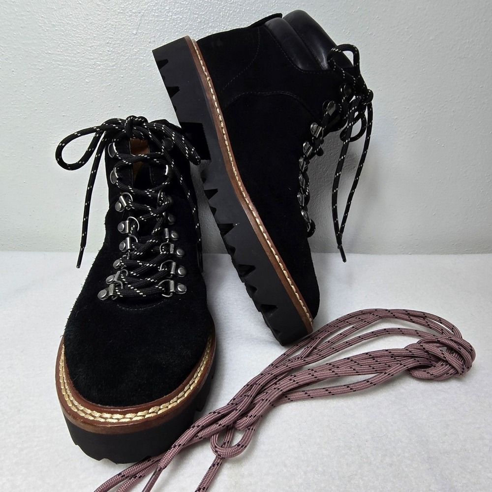 Madewell Lugsole Black Suede Leather Hiking Boots Grunge Granola Trail Womens 6